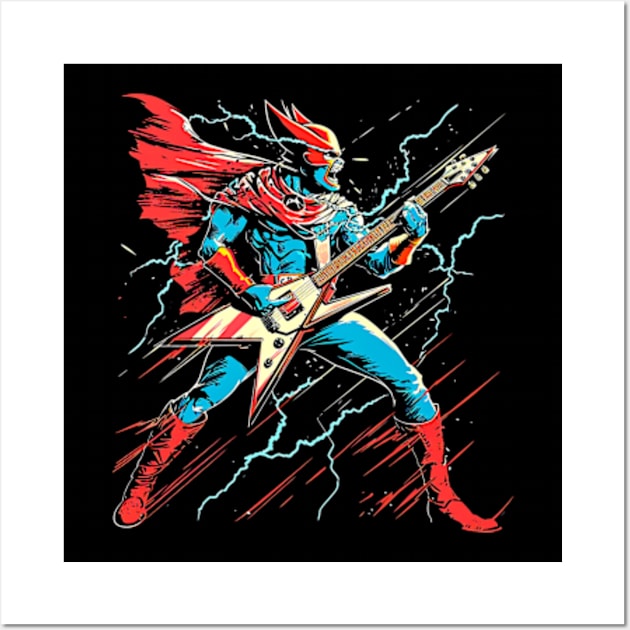 Guitar electric superhero Wall Art by Vidi MusiCartoon